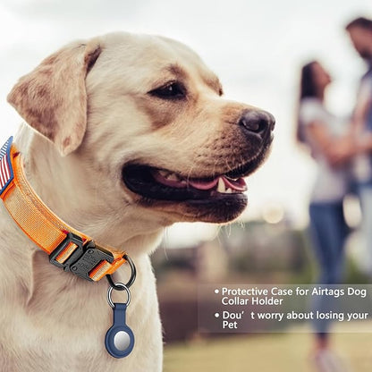 DAGANXI Tactical Dog Collar, Adjustable Military Training Nylon Dog Collar with Control Handle and Heavy Metal Buckle for Medium and Large Dogs, with Patches and Airtags Case (Orange-Set, L)