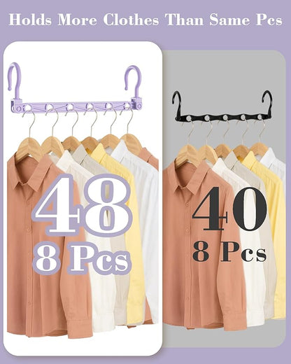 Space Saving Hangers for 48 Clothes, Reinforced Collapsible Hangers with 360° Swivel Hook, Hanger Hooks Space Saver for Closet Organizers and Storage, Dorm Room Essentials, Fully Assembled, Colorful