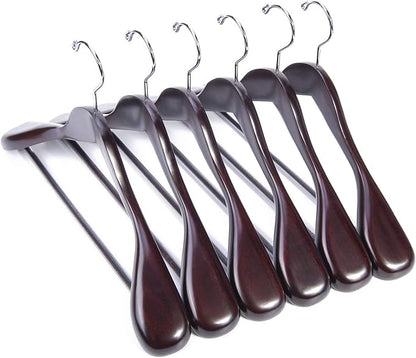 Nature Smile Wooden Coat Suit Hangers Womans Wood Jacket Outerwear Shirt Hangers Anti Slip Bar with Screw 6 Pack (16 inch Mahogany)