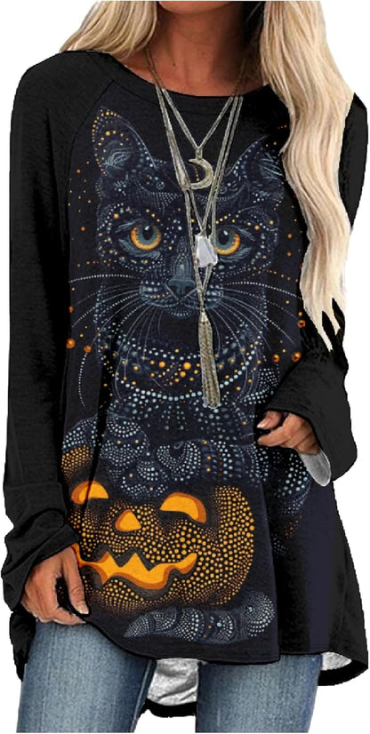 MARSVOVO Women Novelty Graphic Plus Size Sweater Crewneck Long Sleeve Cute Printed Loose Fit Casual Fall Sweaters Top
