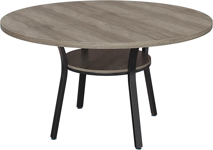 Garvee 47'' Round Dining Table for 4-6 People, Farmhouse Kitchen Dining Table, Round Dinner Table with Storage Shelf for Kitchen, Living Room (Table Only), Grey