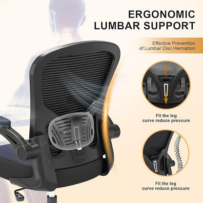 Office Chair, Ergonomic Desk Chairs 330LBS Capacity High Back Mesh Computer Chair with Flip-up Armrests, Comfy Work Chair with Adjustable Lumbar Support, Rolling Chair