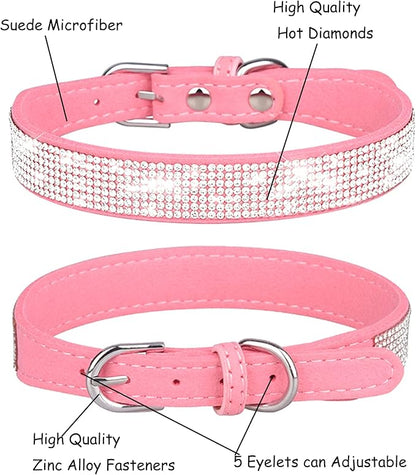 Bling Dog Collar for Small Medium Large Dogs, Rhinestone Dog Collars for Girl and boy Dog, Diamond Puppy Collars, Adjustable Leather Suede SOFE Cat Collar (M(13"-15.4"/33CM-39CM), Pink1)