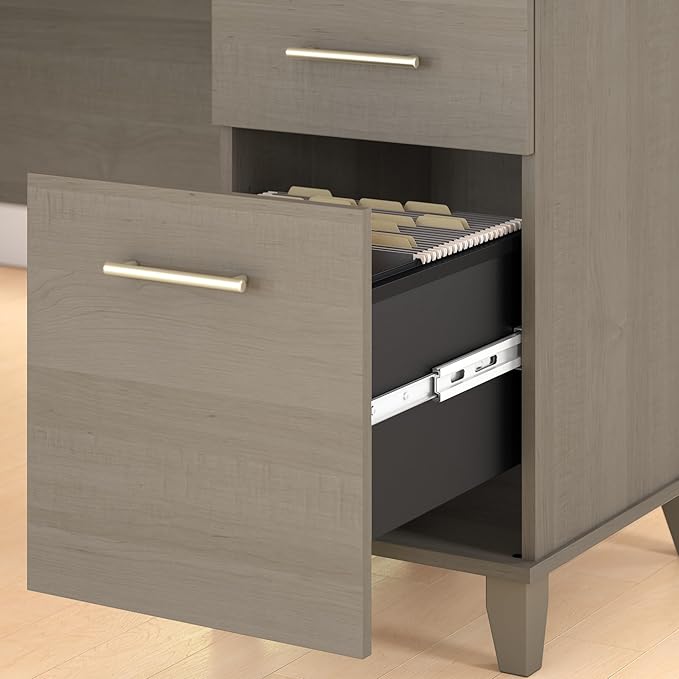 Bush Furniture Somerset L Shaped Desk with Hutch in Ash Gray | Corner Computer Table with Drawers, Cabinets and Pullout Keyboard/Laptop Tray for Home Office