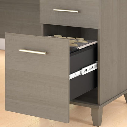 Bush Furniture Somerset L Shaped Desk with Hutch in Ash Gray | Corner Computer Table with Drawers, Cabinets and Pullout Keyboard/Laptop Tray for Home Office