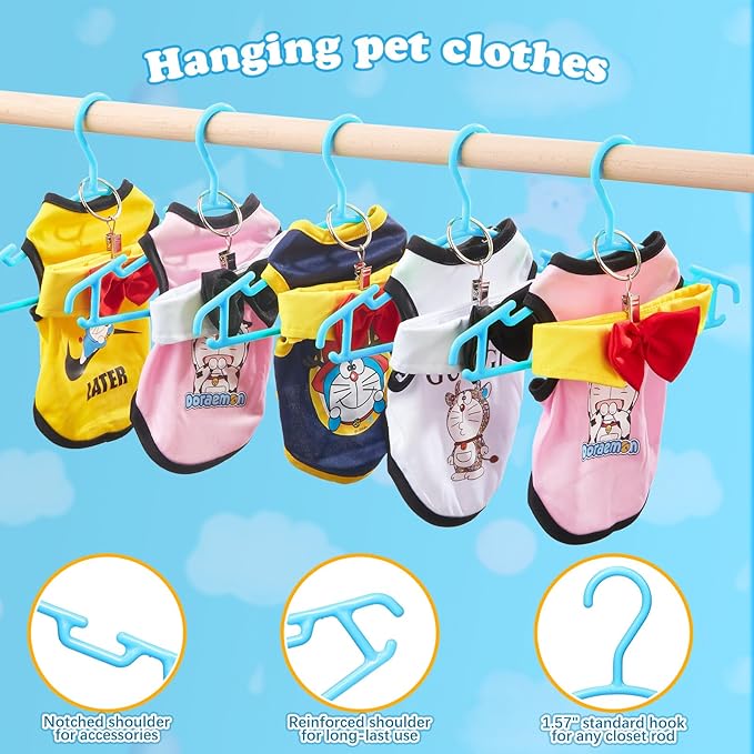Baby Hangers with Metal Ring Clips, Children Plastic Hanger for Kids Pants Clothes Closet, 20 Pack, Blue