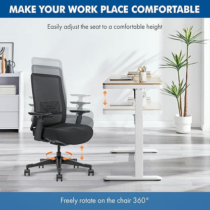 Mesh Office Chair – Ergonomic Office Chair with Lumbar Support, Adjustable 3D Arms & Soft Seat – Holds Up to 330lbs (Black)