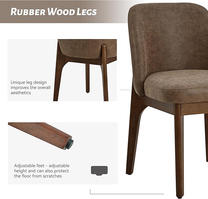 VKNOW Modern Dining Chairs Set of 6, Faux Leather Kitchen Chairs with Wood Legs, Upholstered Side Chair for Kitchen Dining Room, Dark Brown