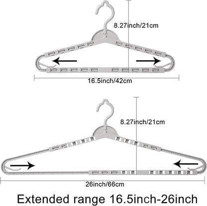4 Pack Extra Large Hangers Enlarge Adjustable Shoulder 16.5"-26" Drying Hanger Sturdy for Wide Polos Tops Cardigans Quilt Bath Towel Big and Tall Shirts (Light Gray)