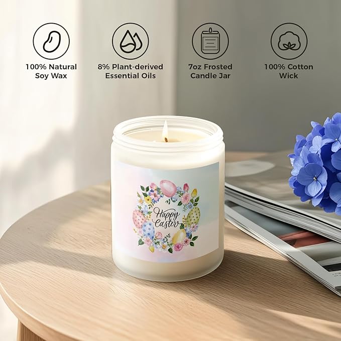 Easter Candle - Cream Vanilla Scented Natural Soy Wax Candel for Home, Egg Décor Spring Candle, Easter Gifts for Women, Clean Burning, Vegan Jar Candle for Birthday,Aromatherahpy,Relaxation(7oz)
