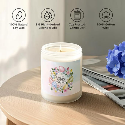 Easter Candle - Cream Vanilla Scented Natural Soy Wax Candel for Home, Egg Décor Spring Candle, Easter Gifts for Women, Clean Burning, Vegan Jar Candle for Birthday,Aromatherahpy,Relaxation(7oz)