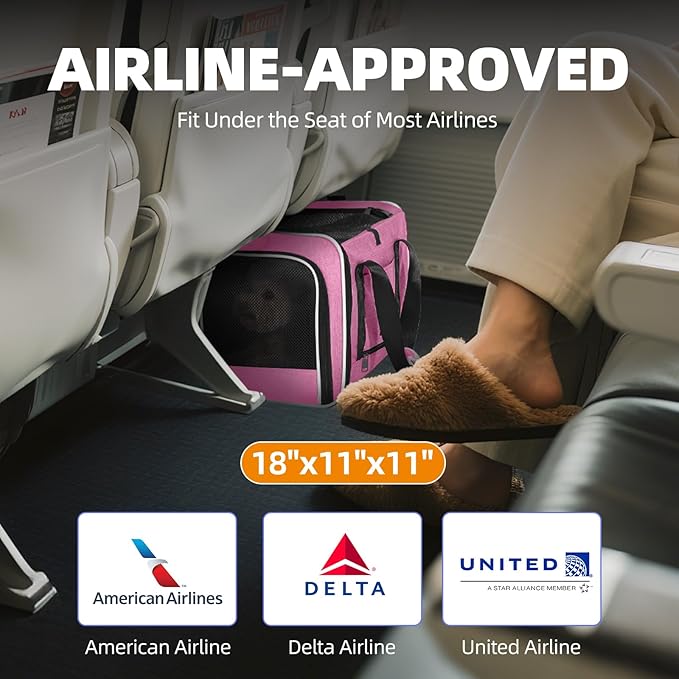 Top Loading Medium Cat Carrier with Privacy Curtain, Delta Approved TSA Pet Travel Crate Suitcase Luggage Sleeve, Soft-Sided Dog Kennel Bag 18x11x11 United Airline Approved Under Seat Pink