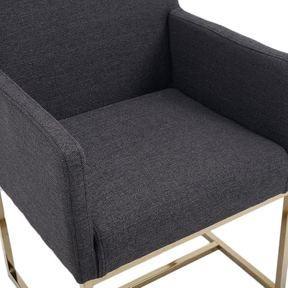 Upholstered Dining Chairs with Armrest Set of 4 Mid Century Modern Accent Chairs Armchairs with Gold Metal Frame, Modern Kitchen & Dining Room Chairs, Charcoal