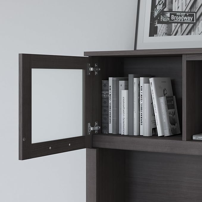 Bush Furniture Somerset 72W 3 Position Sit to Stand L Shaped Desk with Hutch in Storm Gray | Adjustable Height Table for Home Office