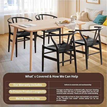Tomile Wishbone Chair Y Chair, Wooden Dining Chairs Set of 4, Mid Century Modern Chairs with Arms, Solid Wood Weave Seat Kitchen & Dining Room Chairs (Ash Wood - Black)