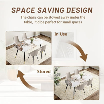Modern Dining Table Set for 4, 62'' Sintered Stone Dining Table with 4 Chairs, Easy to Assemble