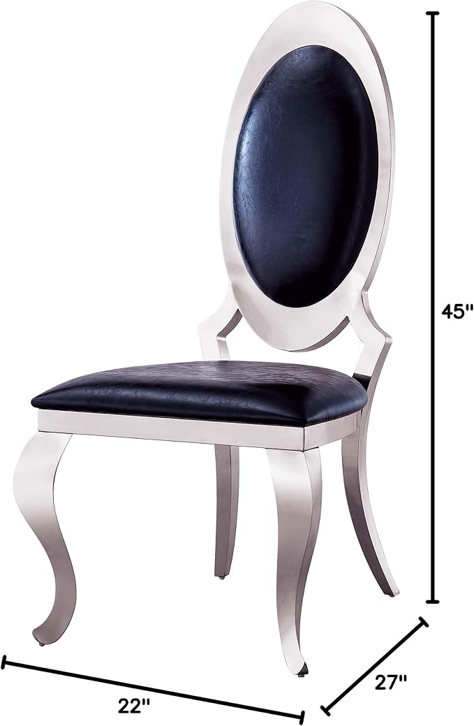Goujxcy Dining Chair Set of 2, Leatherette Dining Chairs with Silver Legs,Upholstered Dining Chairs, Armless Side Chair,Modern Kitchen Chairs, Chair with Silver Stainless Steel Legs (Black& Silver2)