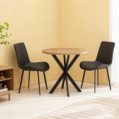31.5" Round Dining Table and Chairs Set for 2, Small Dining Table Chairs Set Space-Saving, Round Table Set with Upholstered Chairs for Kitchen Dining Room Apartment(Natural + Black)