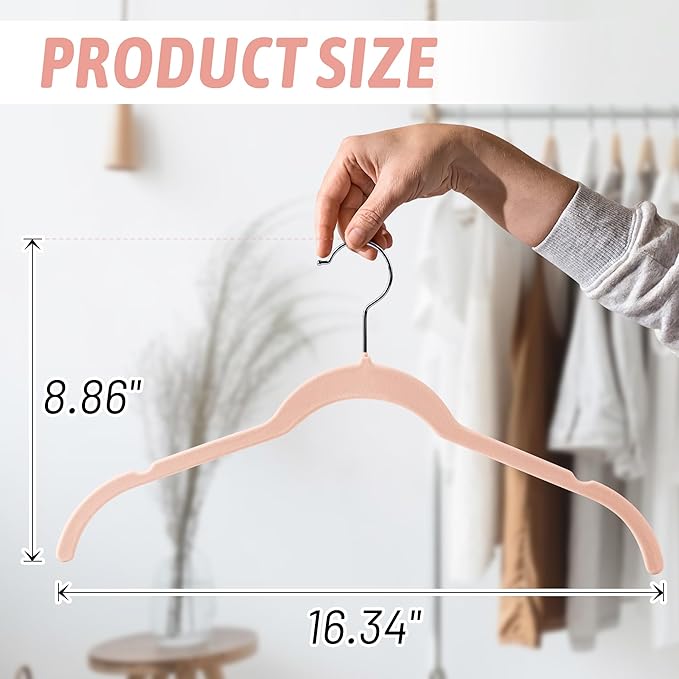 Premium Velvet Shirt Hangers 50 Pack, Non-Slip 360° Swivel Hook Space-Saving Felt Hanger, Slim Flocked Hangers for Blouses, Strappy Dresses, Tank Tops(Pink)