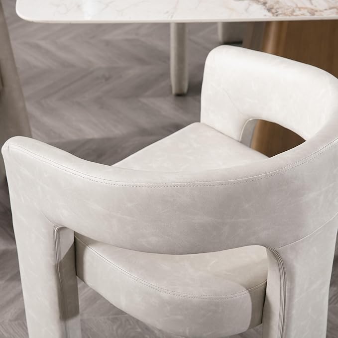 Set of 6 Modern PU Leather Upholstered Dining Chairs with Open-Back, Cute Barrel Side Chairs Kitchen Armchair Accent Chairs for Dining Room Bedroom, Grey