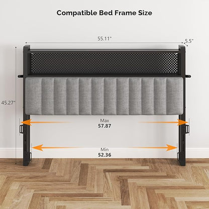 VINGLI Full Size Headboard Only, Adjustable Upholstered Headboard with 2 Tier Shelves and Pegboard with Charging Stations and LED Lights, Modern Bed Headboard with Storage for Bedroom Decor