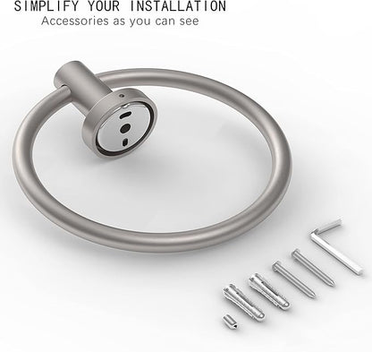 Brushed Nickel Towel Ring, Hand Towel Holder for Bathroom Kitchen Modern Rounded Base Wall Mount SUS304 Stainless Steel