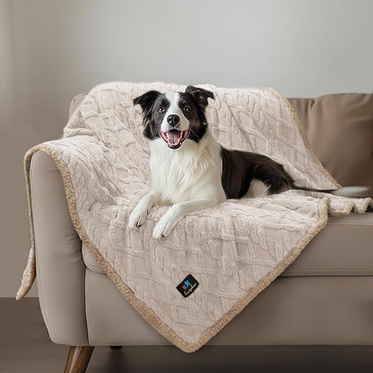 Waterproof Pet Blanket, Liquid Pee Proof Dog Blankets for Sofa Bed Couch, Reversible Sherpa Fleece Furniture Protector Cover for Small Medium Large Dogs Cats,Beige-Thicken Large（65" x 57"）