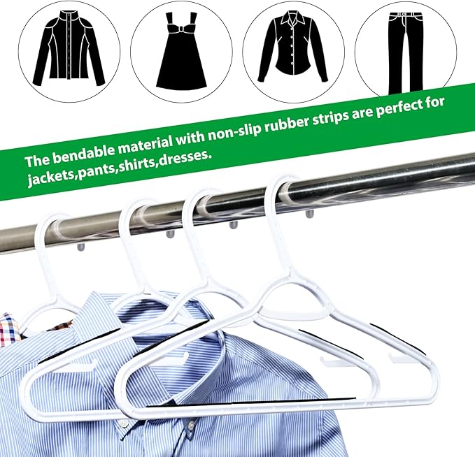 30 Pack Bendable Plastic Hangers Light-Weight Non-Slip Clothes/Suit Hangers(Black)