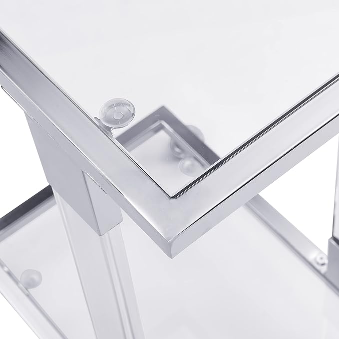 Goujxcy Clear Sofa Side Table C Shaped End Table with Wheels, Rolling Acrylic Bedside Laptop Snack Table TV Tray, Mobile Breakfast Tray Table with Tempered Glass Shelves and Clear Acrylic Frame