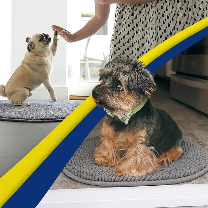 Muddy Mat® Shown on TV – Super Absorbent Microfiber Dog Door Mat for Muddy Paws, Non-Slip Washable Pet Rug, Quick Dry Chenille Entryway Carpet, Machine Washable Indoor Outdoor Mat, Grey Oval 5ft x 7ft