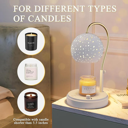 Candle Warmer Lamp with Timer, Candle Warmer Lamp Adjustable Height with 2 Bulbs, Dimmable Electric Candle Warming Lamp for Scented Jar Candles, White