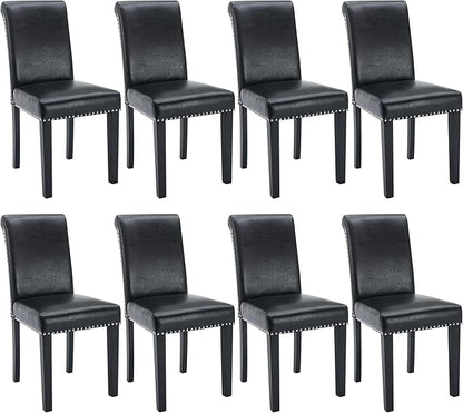 Westice Dining Room Chairs Set of 8 Upholstered PU Leather Kitchen Chairs Dining Room Side Chair with Nailhead Trim and Rubber Wood Legs for Small Space Apartment, Black