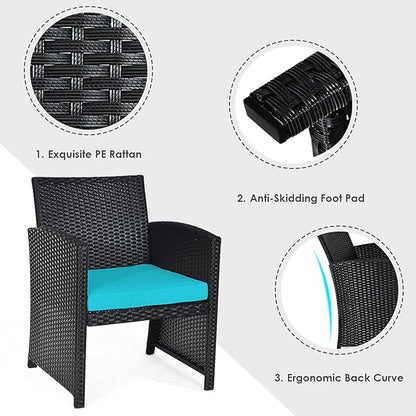 Tangkula 8 Pieces Patio Wicker Conversation Furniture Set, Patiojoy Sofa & Table Set w/4 Seats, Outdoor Rattan Sofa Set for Balcony Backyard, Wicker Chair Set with Tempered Glass Coffee Table