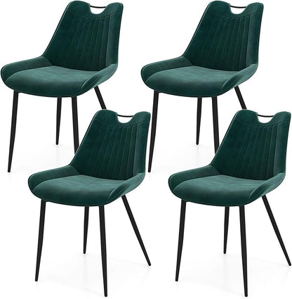 Giantex Dining Chairs Set of 4, Soft Velvet Upholstered Kitchen Dining Room Chairs w/Handle, Metal Legs, Curved Back, Modern Armless Accent Side Chair for Living Room, Restaurant (Velvet Green)