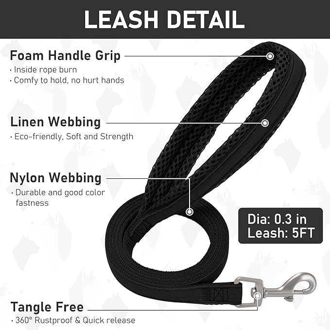 GAMUDA Small Dog Harness Collar and Leash Set, Step in No Chock No Pull Linen Fabric Soft Mesh Dog Vest Harnesses Reflective for Dogs Puppy Cats Kitten Rabbit (Black, L)