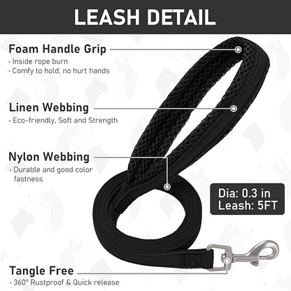 GAMUDA Small Dog Harness Collar and Leash Set, Step in No Chock No Pull Linen Fabric Soft Mesh Dog Vest Harnesses Reflective for Dogs Puppy Cats Kitten Rabbit (Black, L)