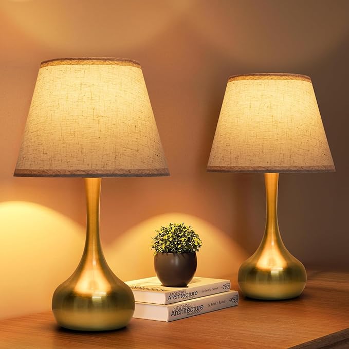 ONEWISH Touch Table Lamp Set of 2, Farmhouse 3-Way Dimmable Bedside Lamps for Nightstand with Fabric Shade, Desk Lamp for Reading, Bedroom, Livingroom, Office