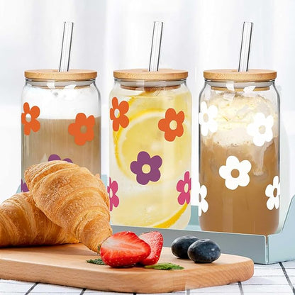 Mason Life Glass Cups with Lids and Straws, 20OZ Can Shaped Glass Cups, Drinking Glasses, Iced Coffee Glasses Cup, Reusable Smoothie Iced Coffee Drinking Cup - Set of 6