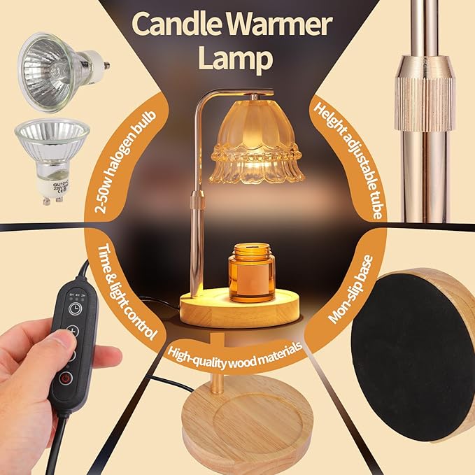Candle Warmer Lamp Dimmable Wax Melt Warming Lamp with Timer Scented Wax Candle in Jar During Bathing & Yoga & Meditation with 2 Bulbs Home Decor Gift for Female (lace Skirt)