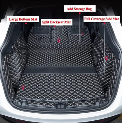 for BMW X7 2+2+2 Seater Trunk Mat Cargo Cover Dog Liner Boot Liner Full Coverage XPE Leather 3D Laser Measured (Trunk Mat+3rd Row Backrest Mat+Both Sides Panel) (Coffee