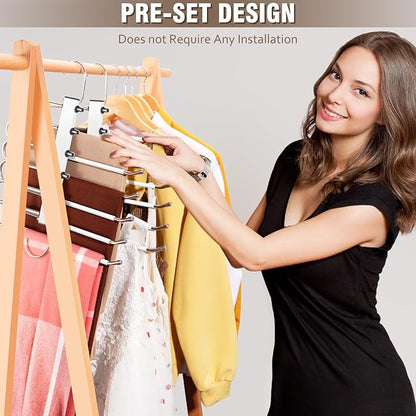 Space Saving 6 Tier Pant Hangers, Anti-Slip, Lightweight, Stainless Steel, 2 Pack, White