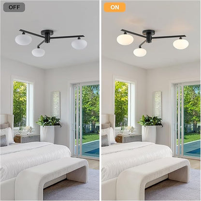 Semi Flush Mount Ceiling Light Fixture, Mid Century Modern 3-Light 22.5" Lighting Fixtures Ceiling, Matte Black Ceiling Lights for Bedroom, Entryway, Hallway, Bathroom, Kitchen, Dining Room