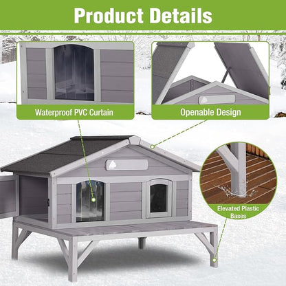 GUTINNEEN Heated Cat House for Outside Large Outdoor Insulated Cat House Weatherproof Feral Cat Shelter with Heated Pad, Insulated All-Round Thermal Liner, Chewproof Cable for 1-4 Cats (Winter-Ready)