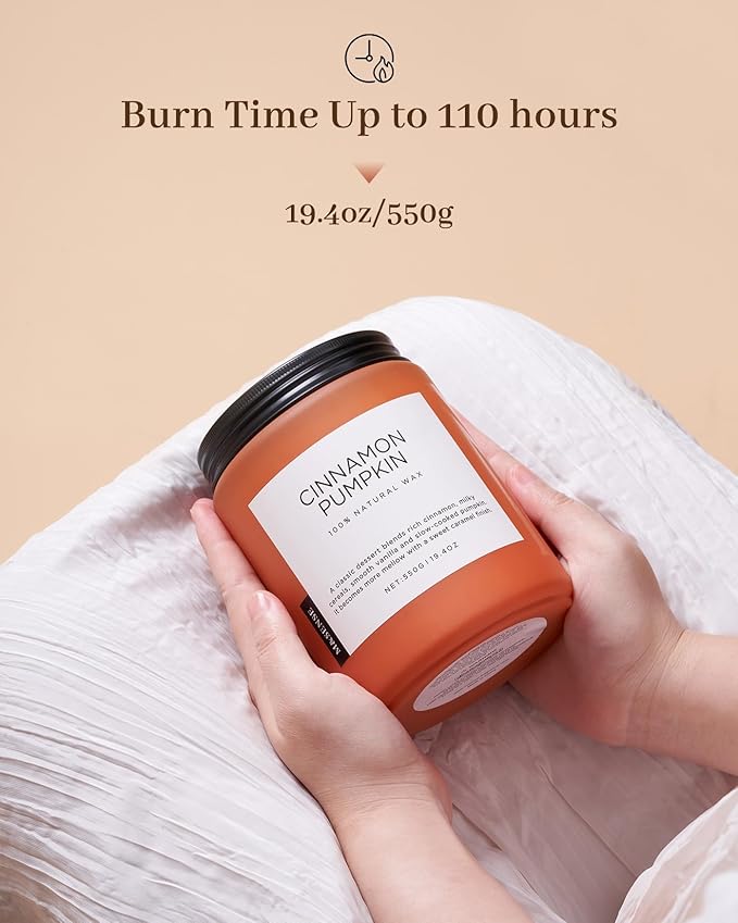 M&SENSE Cinnamon Pumpkin Fall Scented Candles, 19.4oz Soy Natural Candles 110 Hours Long Lasting Slow Burning Autumn Candle Gifts for Thanksgiving