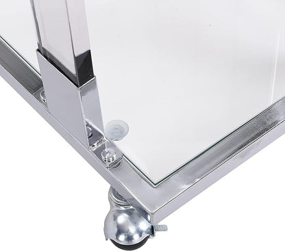 Goujxcy Clear Sofa Side Table C Shaped End Table with Wheels, Rolling Acrylic Bedside Laptop Snack Table TV Tray, Mobile Breakfast Tray Table with Tempered Glass Shelves and Clear Acrylic Frame