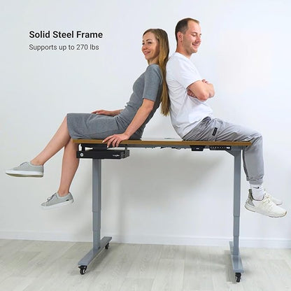 Progressive Desk Large Electric Stand Up Office Home Standing Desk Table, White Frame and Light Bamboo Ergo-Cut Tabletop Solo Ryzer 72"x 30"