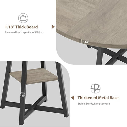 GAOMON Industrial Round Dining Table, 47 Inch Round Kitchen Table for 4, Dinner Table with Wooden Top and Metal Base for Dining Room, Living Room (Grey, 47.2 in w/Storage)