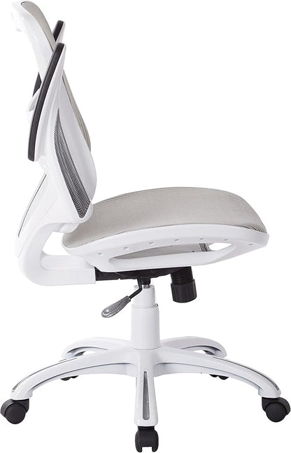 Office Star Ventilated Manager's Office Desk Chair with Breathable Mesh Seat and Back, White Base, White