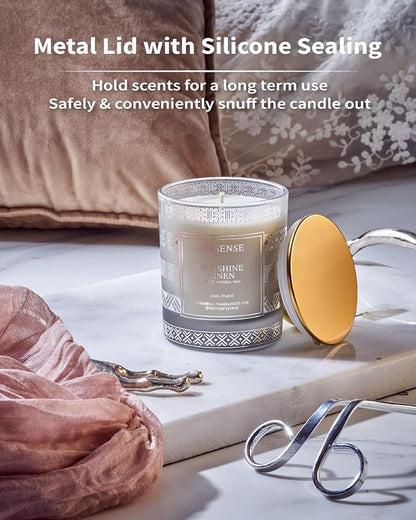M&SENSE Sunshine Linen Scented Candles, 7.4oz 45 Hour Long Lasting Highly Scented Candles Home Decor, All-Natural Soy Wax Luxury Candle Christmas Thanksgiving Halloween Gifts