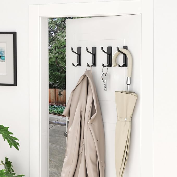 pickpiff 10-Pack Adhesive Wall Coat Hooks - Heavy Duty Stick-On Door Hanger, Metal Hook for Hanging Towel,Purse, Robe, Backpack, Jacket, Clothes - for Bathroom,Dorm, Closet, Kitchen - Black